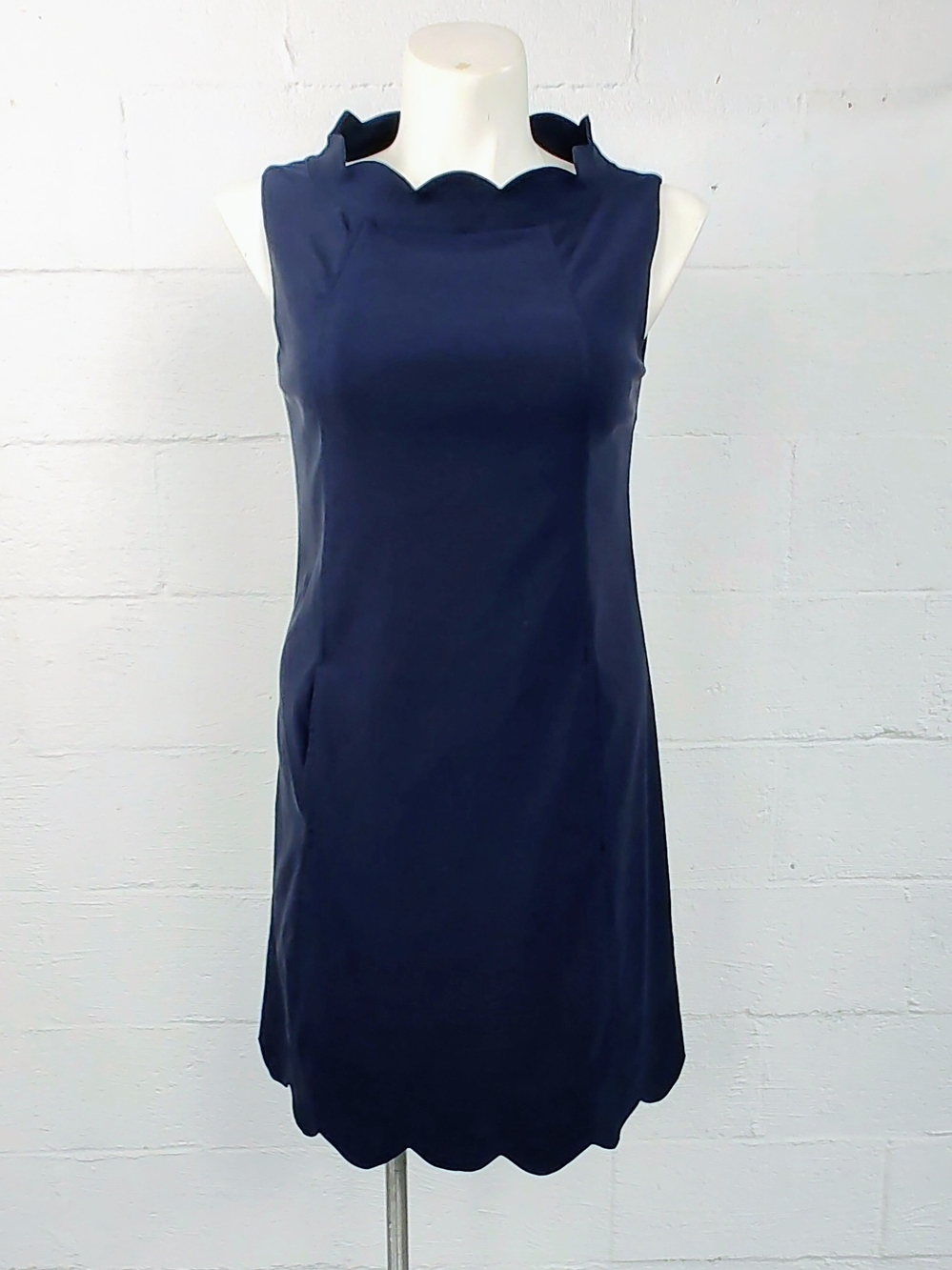 Sara Campbell Navy Scalloped Sheath Dress